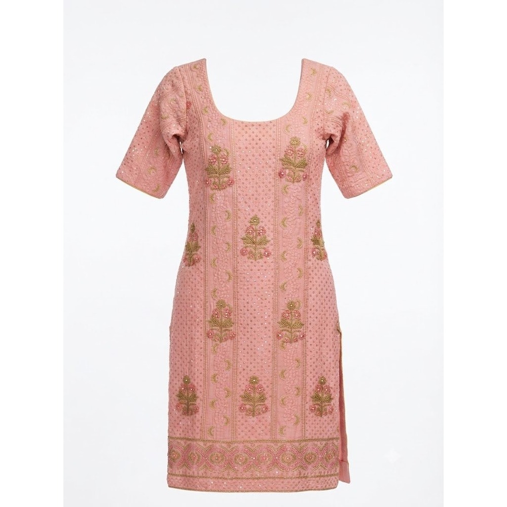 Blush Pink Embroidered Indian Kurta Ornate Gold Sequin Traditional Heritage Top